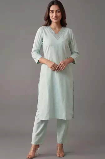formal women regular mirror work kurta with trousers