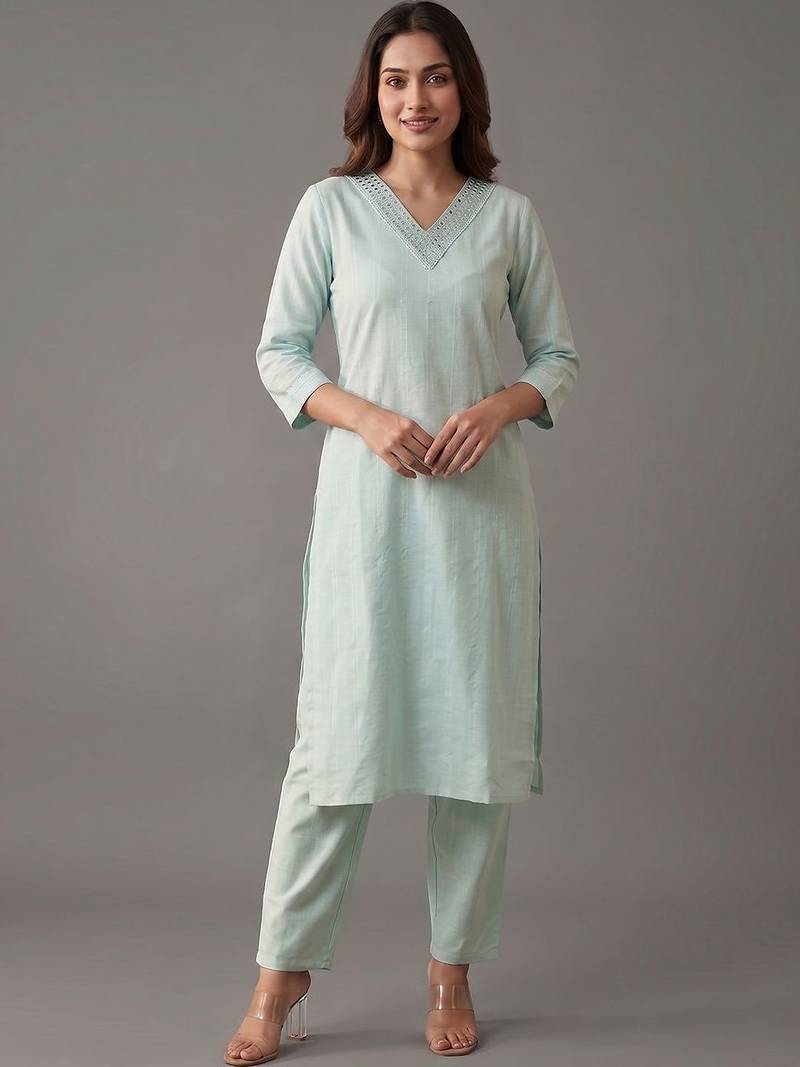 formal women regular mirror work kurta with trousers