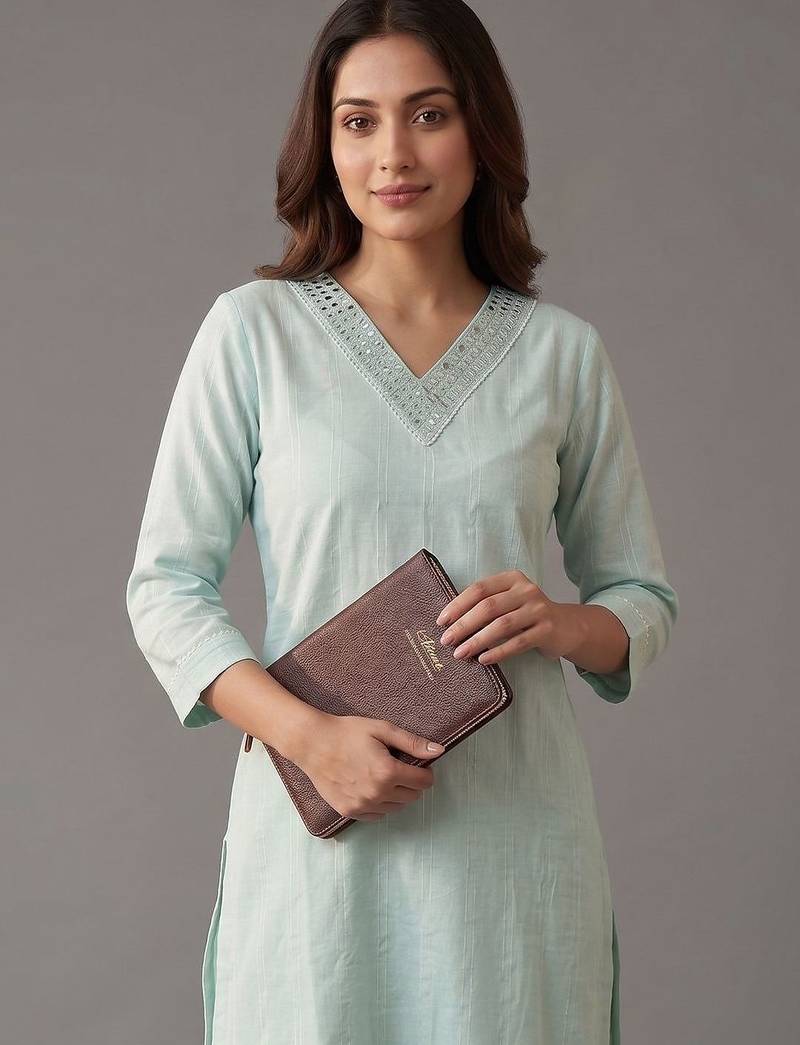formal women regular mirror work kurta with trousers