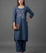 workwear women ethnic motifs embroidered regular thread work kurta with trousers