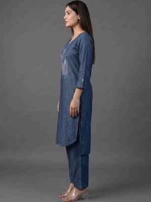 workwear women ethnic motifs embroidered regular thread work kurta with trousers 2