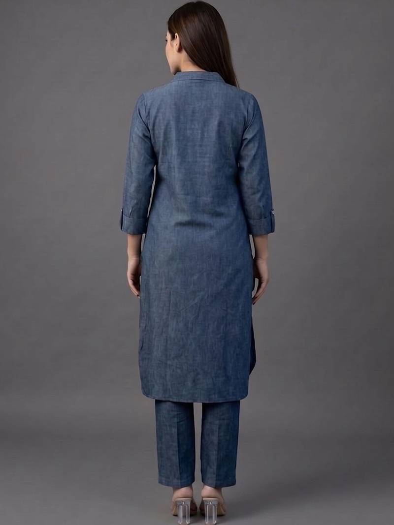 workwear women ethnic motifs embroidered regular thread work kurta with trousers