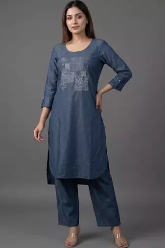 workwear women ethnic motifs embroidered regular thread work kurta with trousers