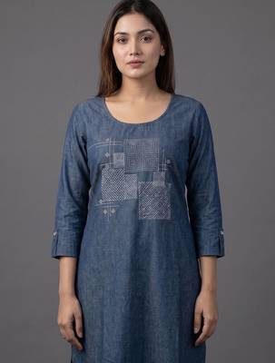 workwear women ethnic motifs embroidered regular thread work kurta with trousers 7