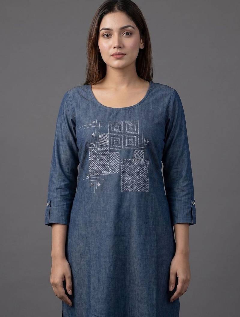 workwear women ethnic motifs embroidered regular thread work kurta with trousers