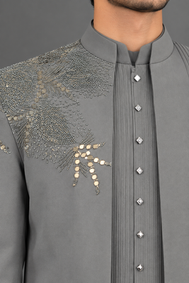 Sage green embroidered indo-western sherwani set 2