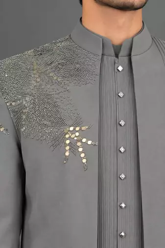 Sage green embroidered indo-western sherwani set