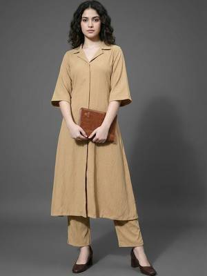 everyday workwear women regular silk crepe kurta with trousers 1