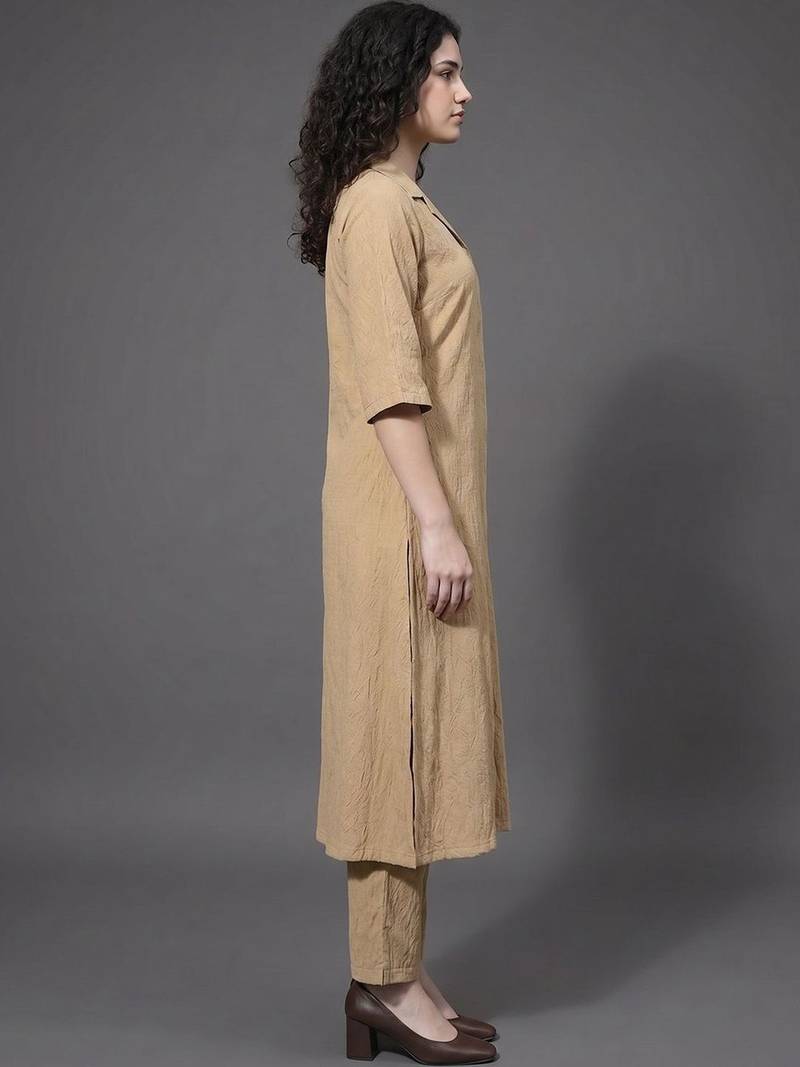everyday workwear women regular silk crepe kurta with trousers