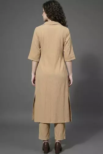 everyday workwear women regular silk crepe kurta with trousers