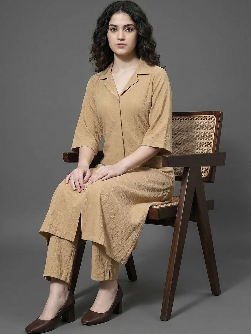 everyday workwear women regular silk crepe kurta with trousers