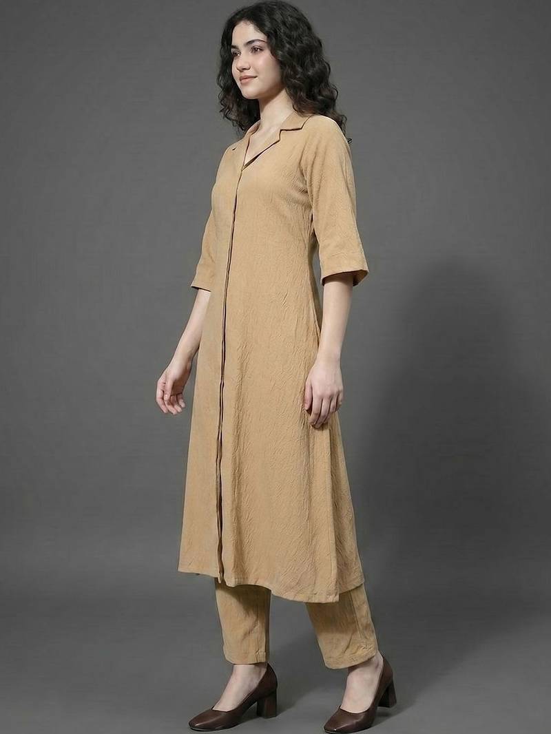 everyday workwear women regular silk crepe kurta with trousers