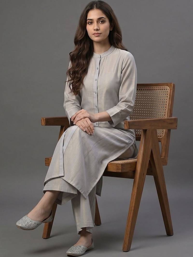 tailored women striped regular kurta with palazzos