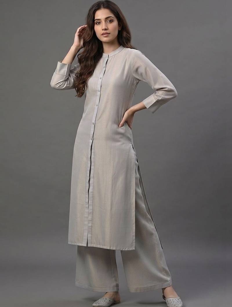 tailored women striped regular kurta with palazzos