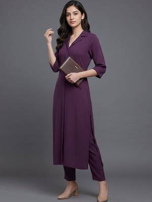 everyday workwear women regular silk crepe kurta with trousers 1