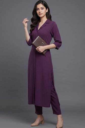 everyday workwear women regular silk crepe kurta with trousers