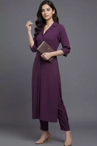 everyday workwear women regular silk crepe kurta with trousers