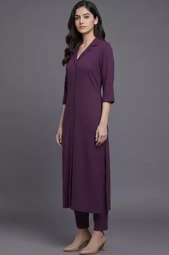 everyday workwear women regular silk crepe kurta with trousers