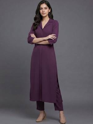 everyday workwear women regular silk crepe kurta with trousers 5