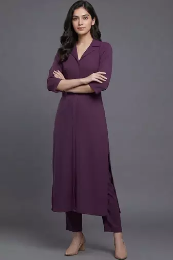 everyday workwear women regular silk crepe kurta with trousers