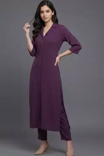 everyday workwear women regular silk crepe kurta with trousers