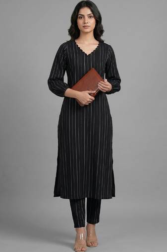 tailored women striped regular silk crepe kurta with trousers