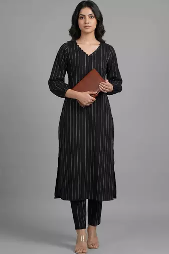 tailored women striped regular silk crepe kurta with trousers