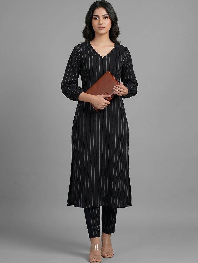 tailored women striped regular silk crepe kurta with trousers