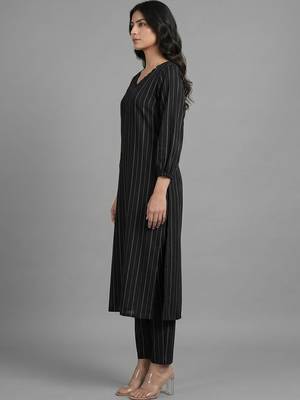 tailored women striped regular silk crepe kurta with trousers 2