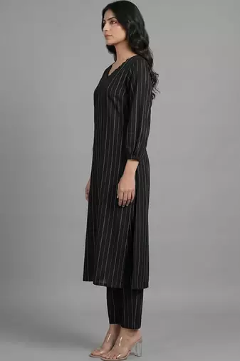 tailored women striped regular silk crepe kurta with trousers