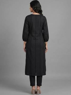 tailored women striped regular silk crepe kurta with trousers 3