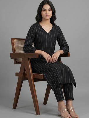 tailored women striped regular silk crepe kurta with trousers 4