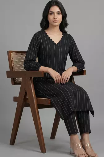 tailored women striped regular silk crepe kurta with trousers