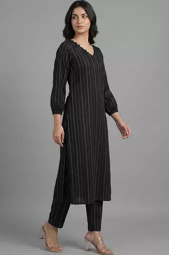 tailored women striped regular silk crepe kurta with trousers
