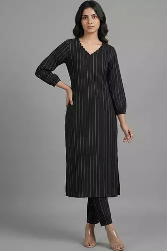 tailored women striped regular silk crepe kurta with trousers