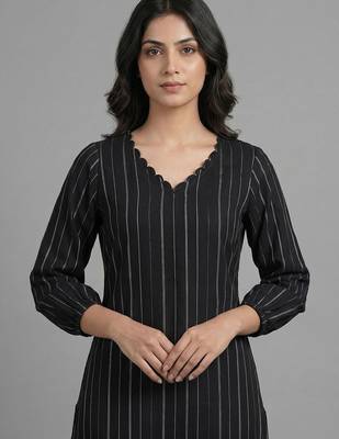 tailored women striped regular silk crepe kurta with trousers 7
