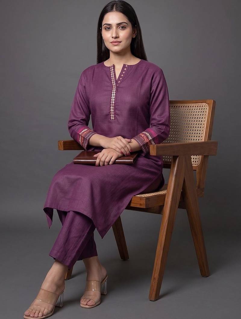 smart women ethnic motifs regular thread work kurta with trousers