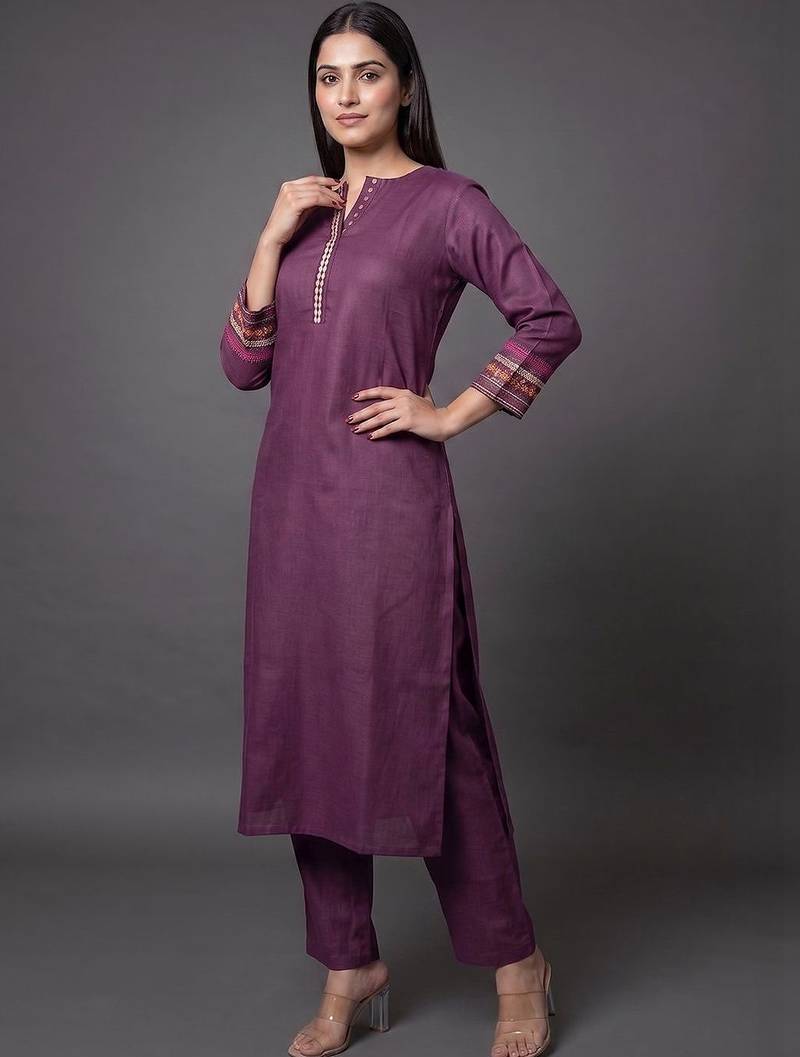 smart women ethnic motifs regular thread work kurta with trousers