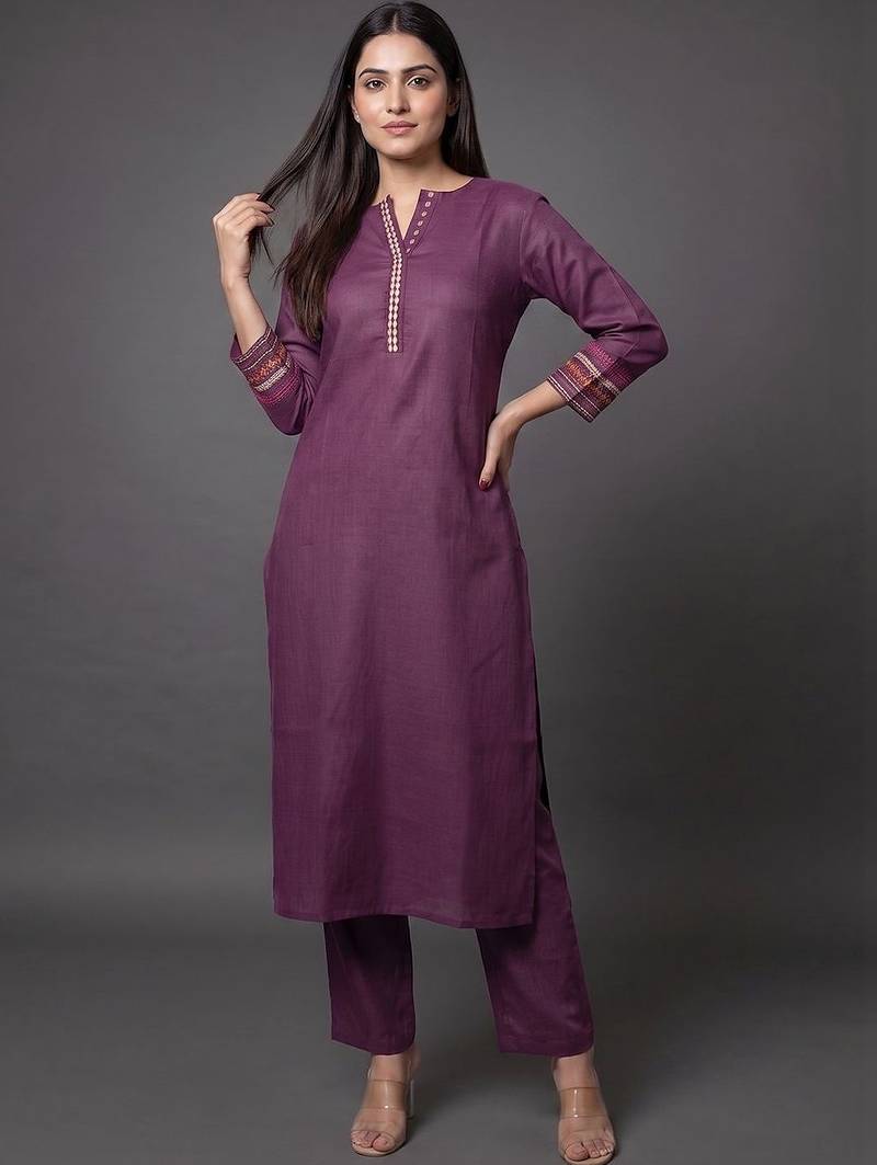 smart women ethnic motifs regular thread work kurta with trousers