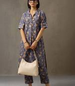 structured women floral printed regular cotton kurta with trousers