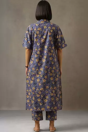 structured women floral printed regular cotton kurta with trousers