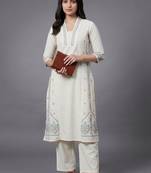 everyday workwear women ethnic motifs embroidered regular thread work kurta with trousers
