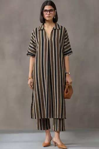 workwear women striped regular cotton kurta with trousers