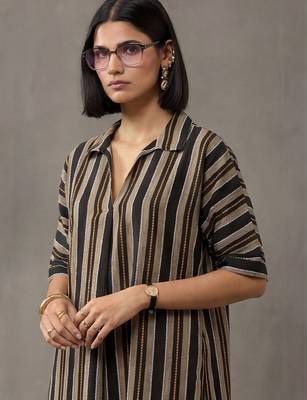 workwear women striped regular cotton kurta with trousers 2