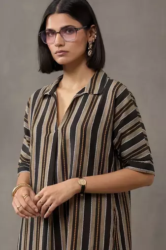 workwear women striped regular cotton kurta with trousers