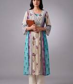 smart women floral printed angrakha kurta with trousers