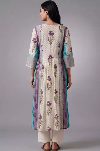 smart women floral printed angrakha kurta with trousers