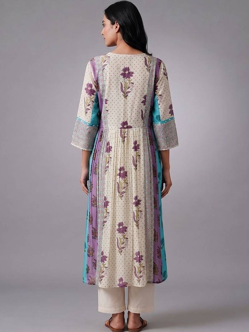 smart women floral printed angrakha kurta with trousers