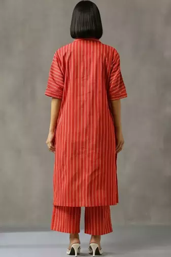 formal women printed regular cotton kurta with trousers