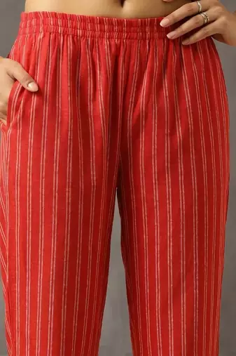 formal women printed regular cotton kurta with trousers